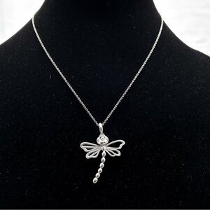 Brushed Silver And Crystal Dragonfly Necklace, Unknown Hallmark